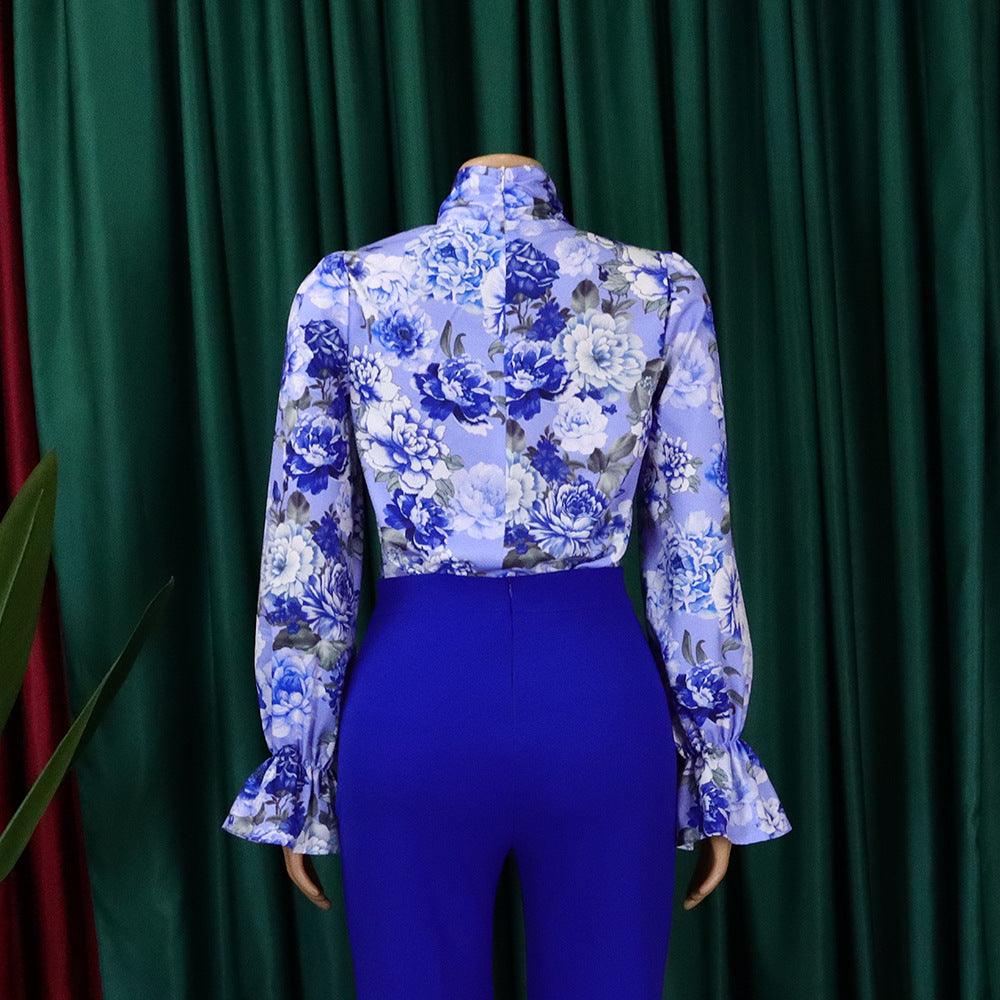 Women's Fashion Chic Slim Fit Printed Lace-Up Plus Size African Shirt 19