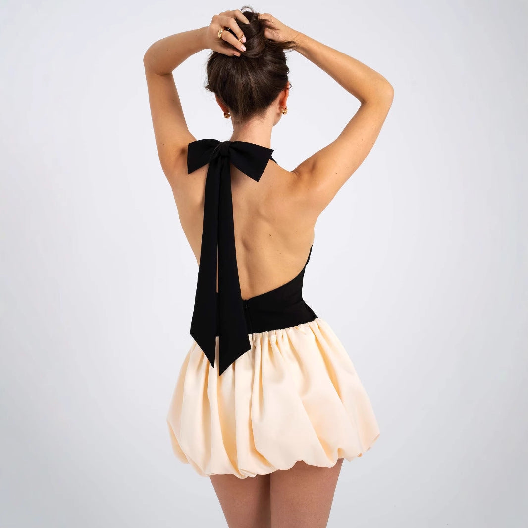 Women summer sexy Patchwork pleated Backless dress 5