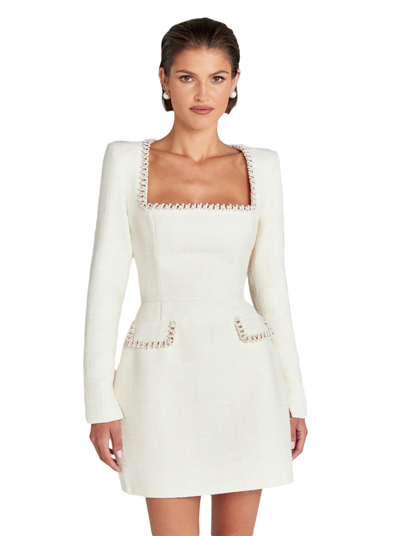 Chic Slim Fit U-Neck Long-Sleeved Diamond Elegant Dress 8