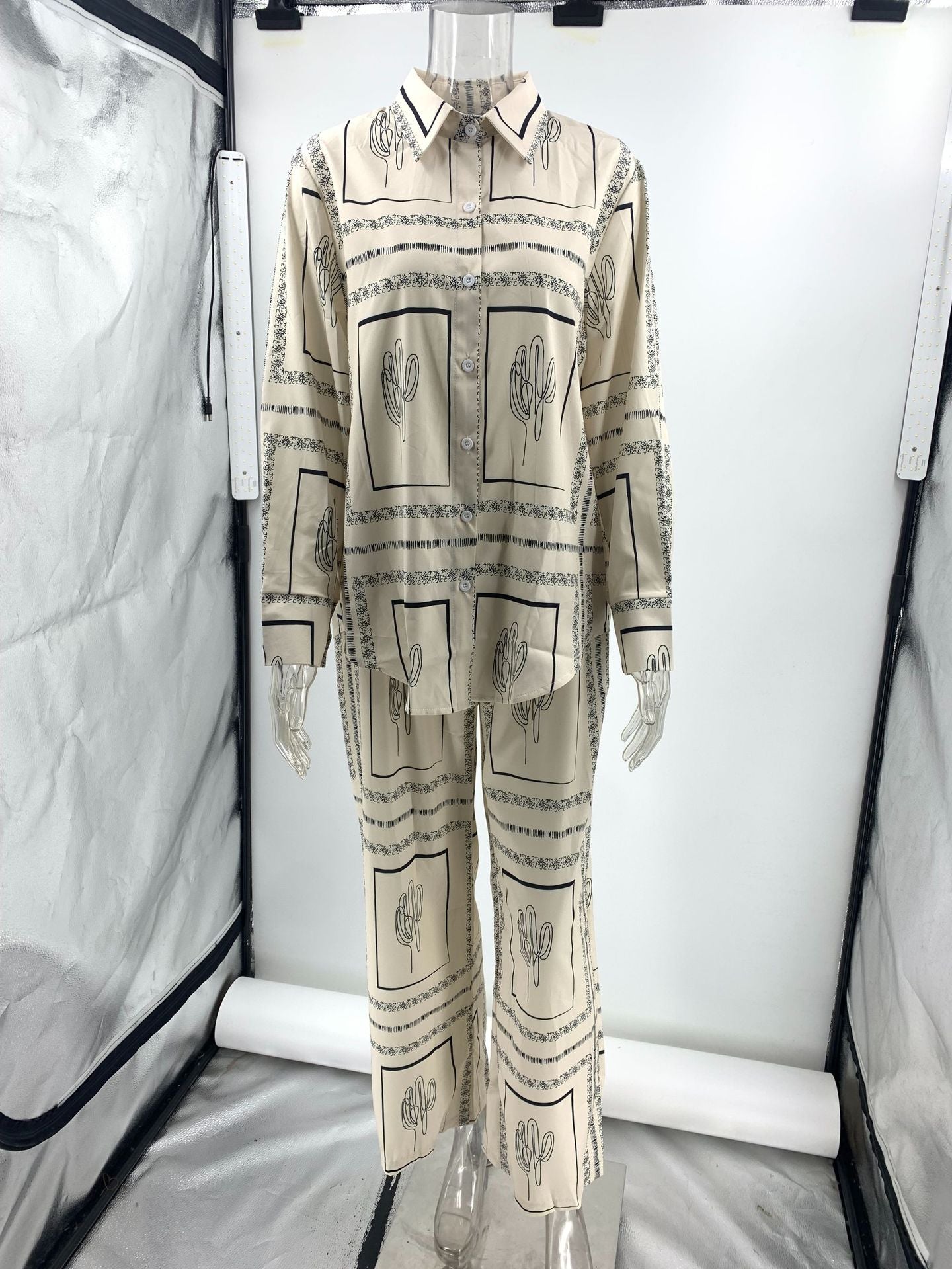 Printed Long-Sleeved Shirt And Trousers Two-Piece Set Home Wear 18