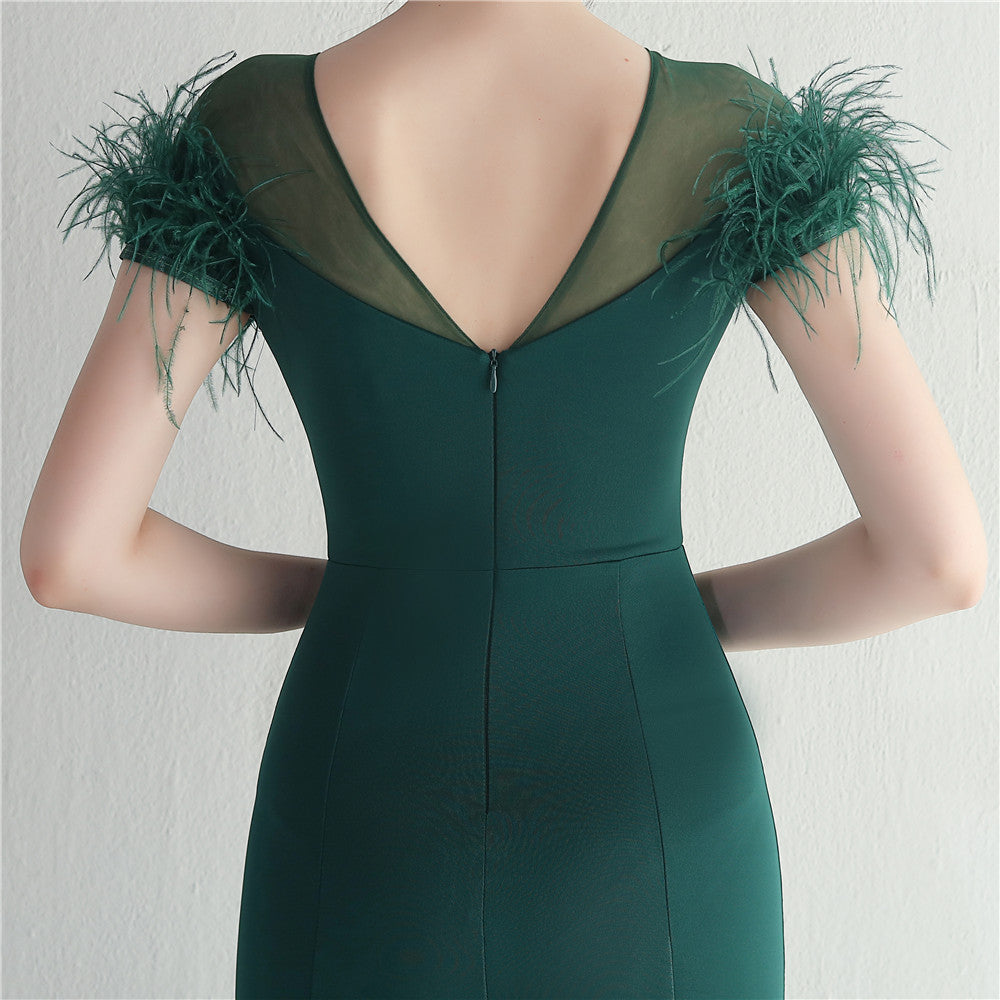 Mesh Beaded + Embellished Feather Star Red Carpet Long Evening Gown 22