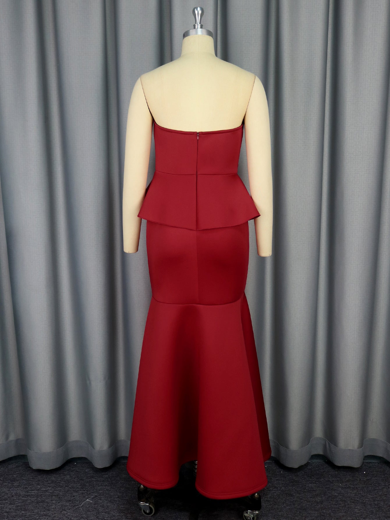 Strapless Beaded Fishtail Ruffled Slim Long Evening Dress 4