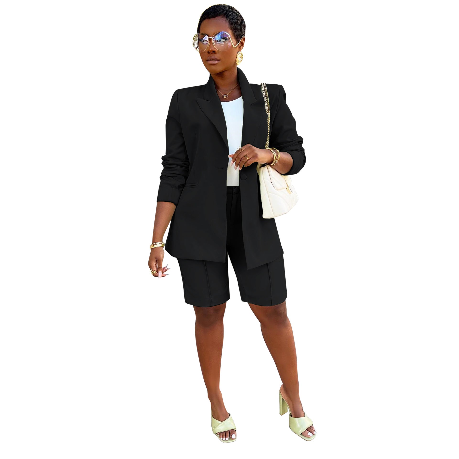 Women Career Blazer and Shorts Two-Piece Set 9