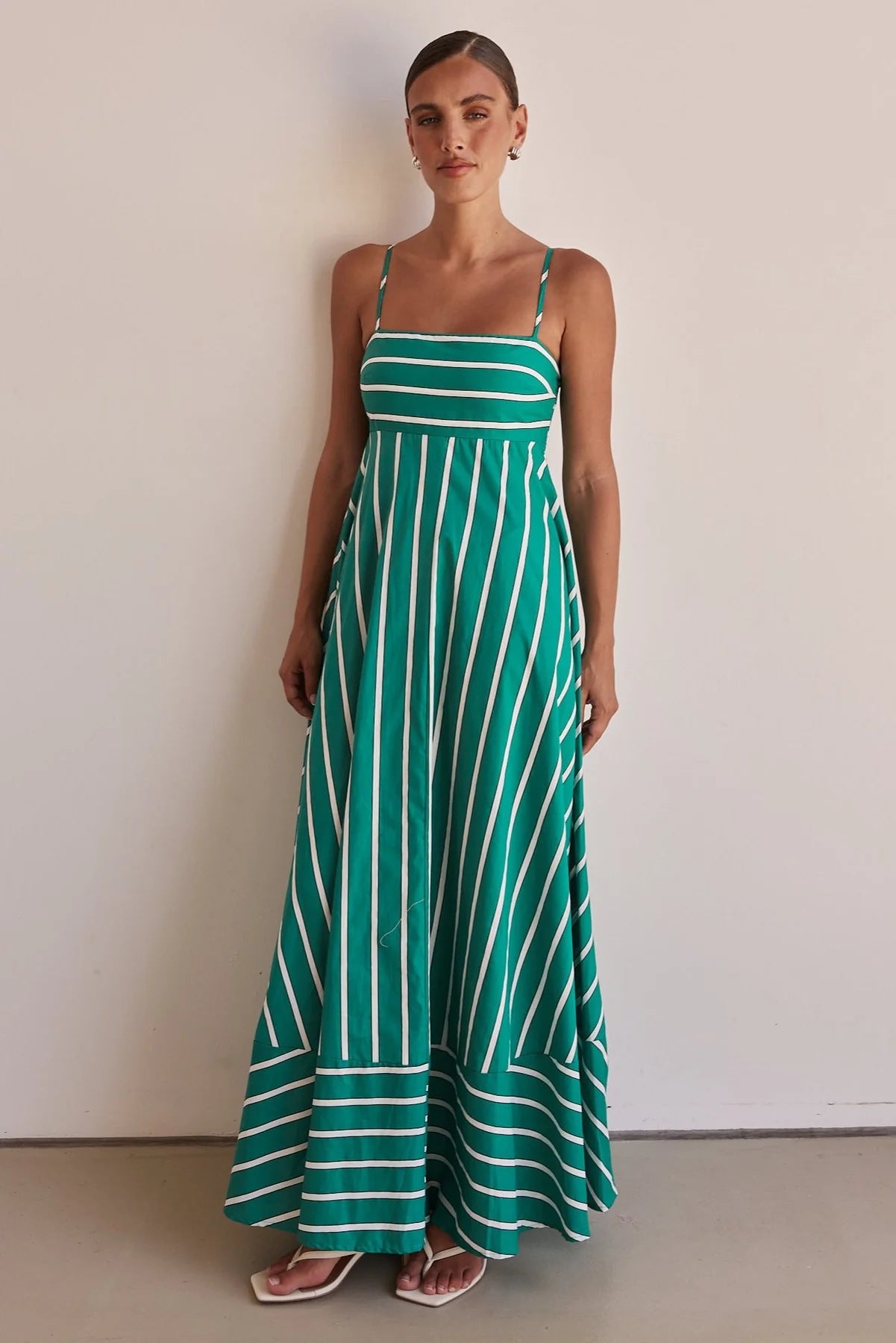 Fashionable Striped Strap High Waist A-Line Long Dress 7