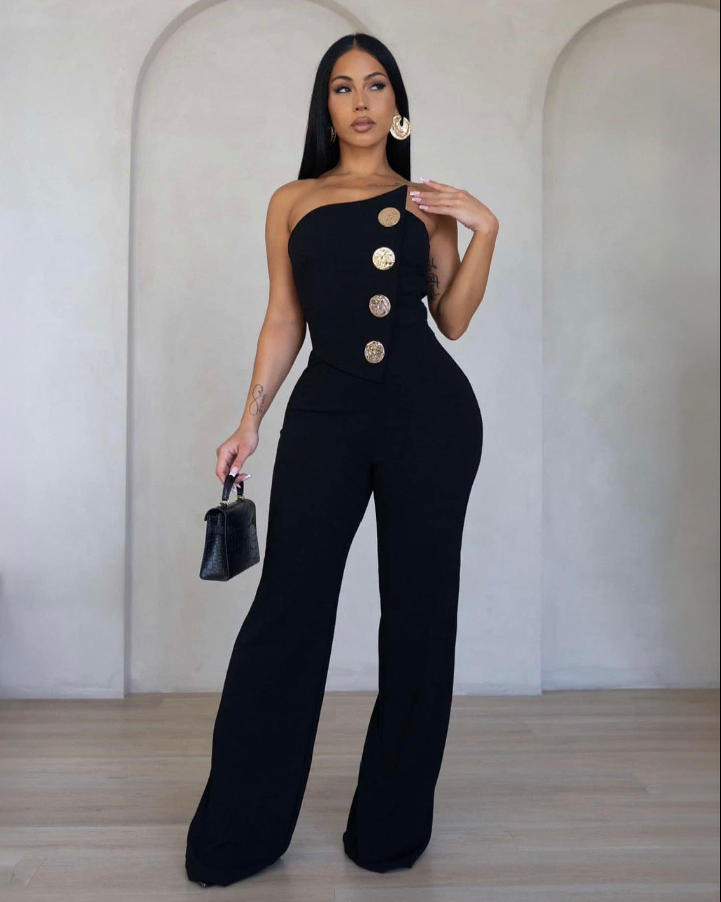 Women Strapless Button Sleeveless Sports Fitness Jumpsuit 10