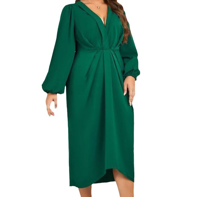 Green Casual V-Neck Slim Fit Plus Size Dress 6