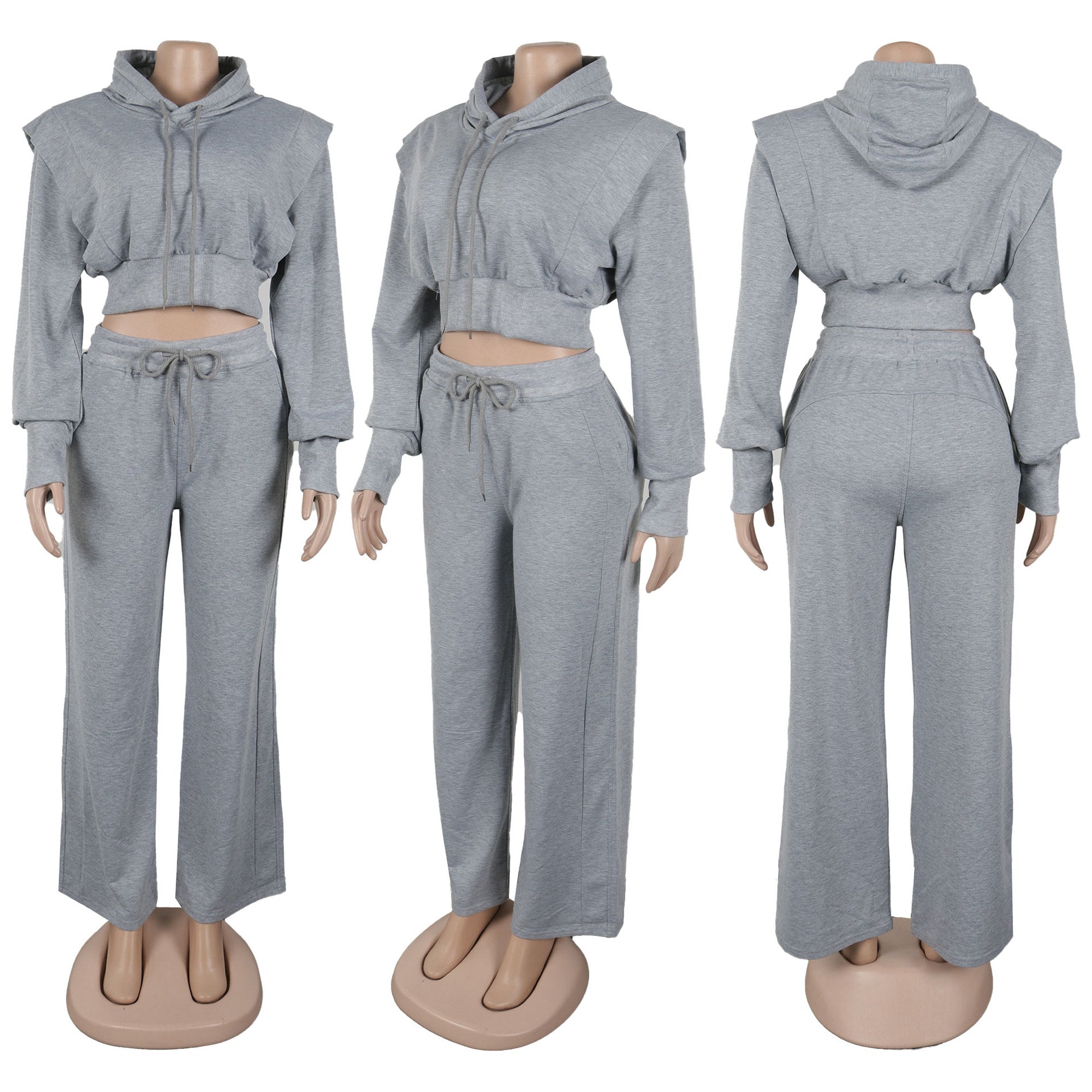 Solid Color Hooded Hoodies Wide Leg Pants Two-Piece Set 10