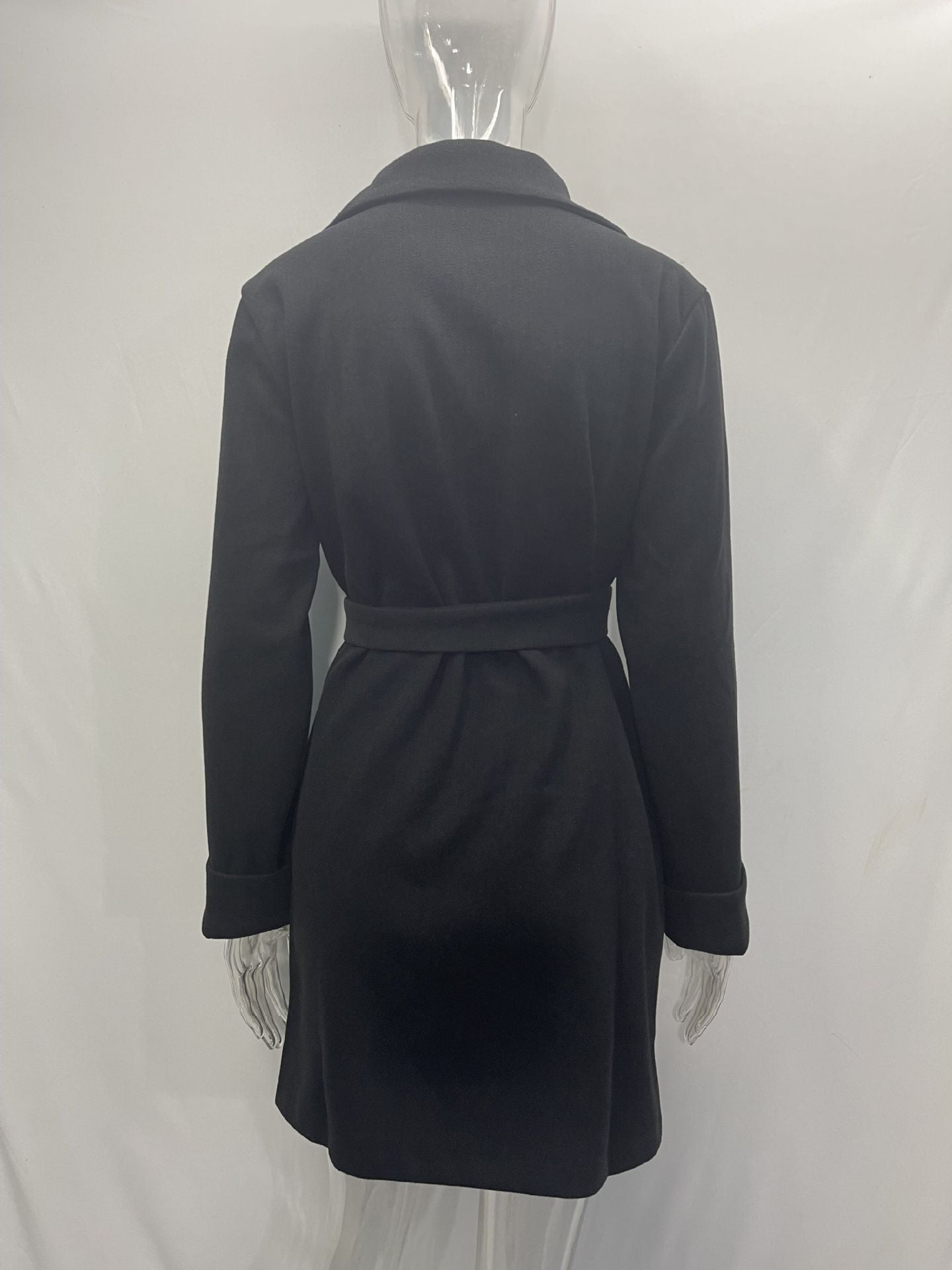 Women Belt Turndown Collar Coat 33