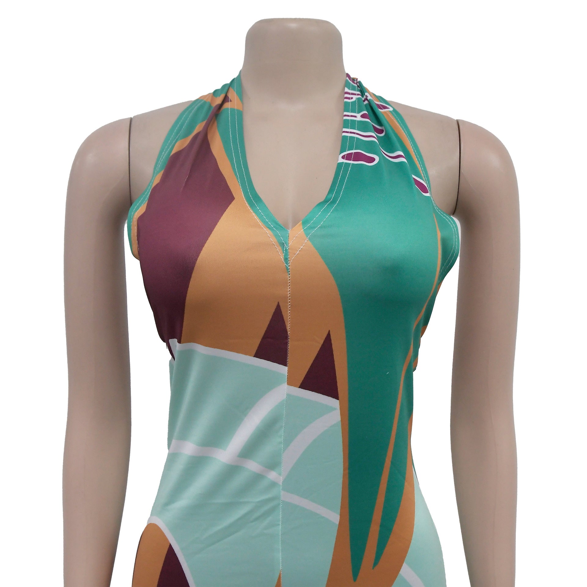 Fashionable Women's Sexy Printed Sleeveless Low Back Maxi Dress 14