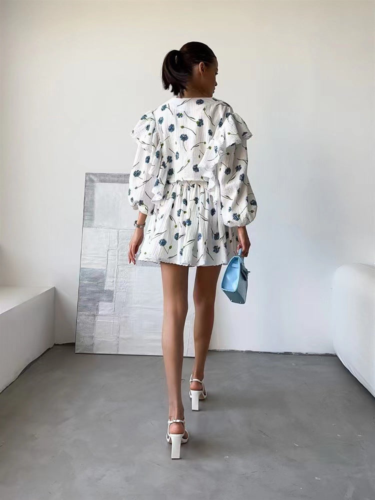 Women Ruffle Strawberry Print Long Sleeve Top and Skirt Two-Piece Set 13