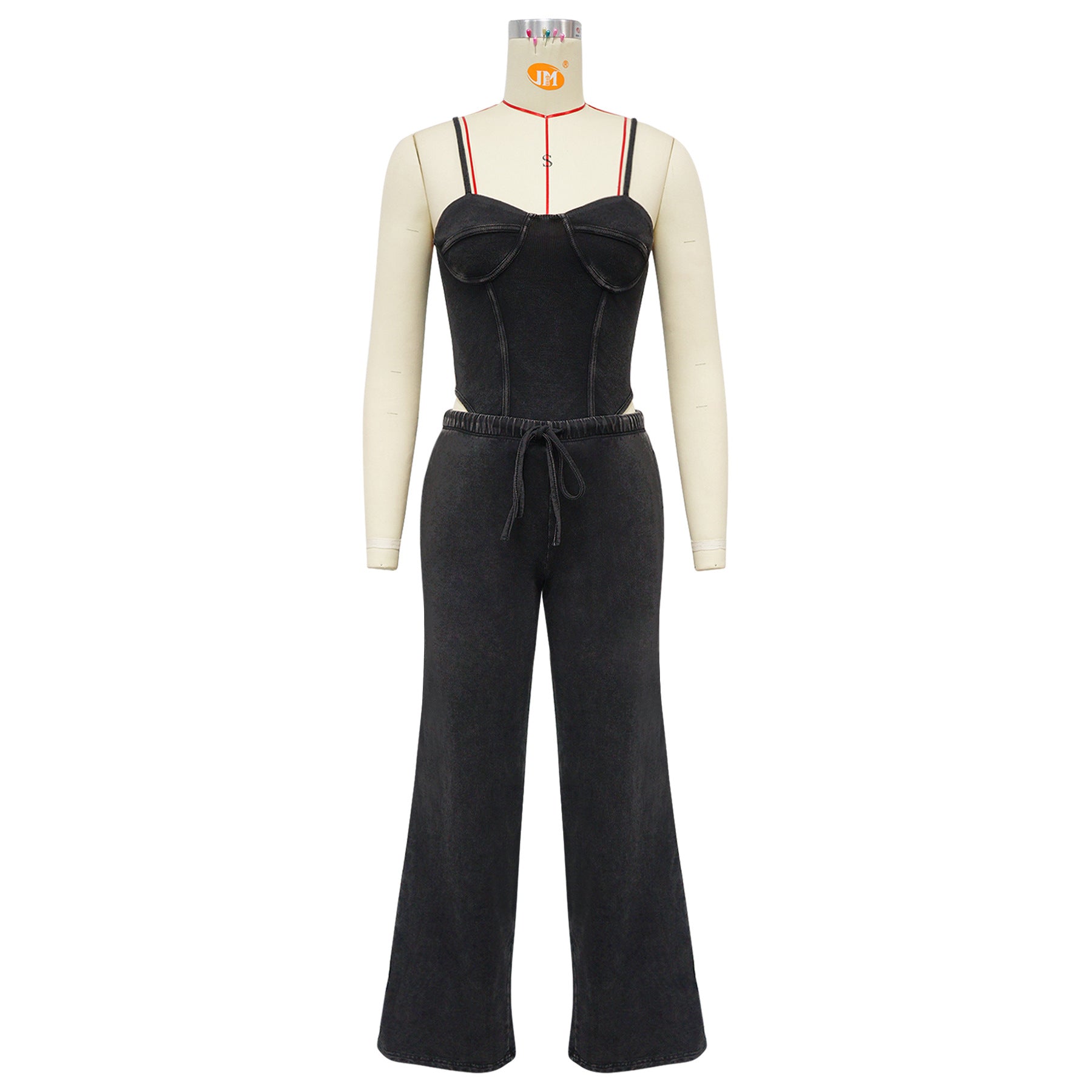 Women Sexy Cotton Washed Strapless Top and Pant Two-Piece Set 46