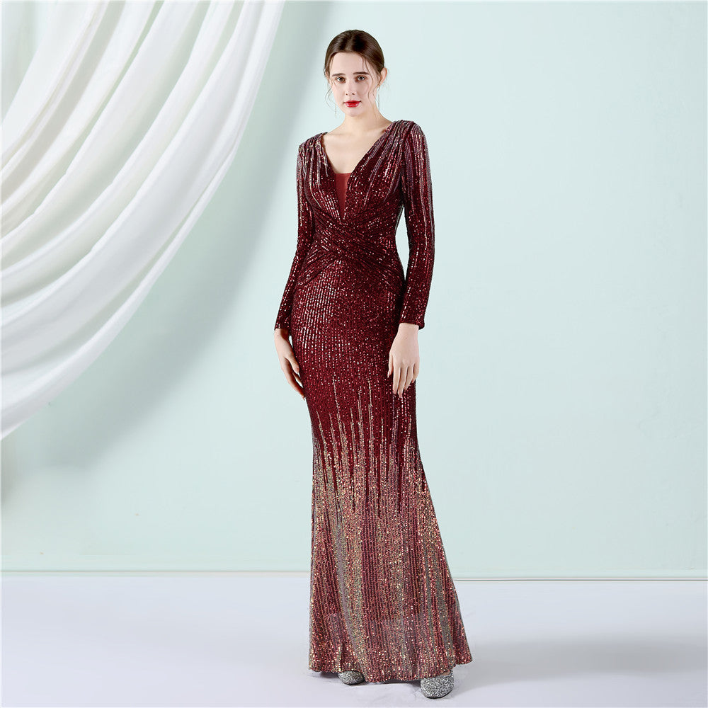 Sexy long sequins Long Sleeve Plus Size Beauty Formal Party Evening Dress 10