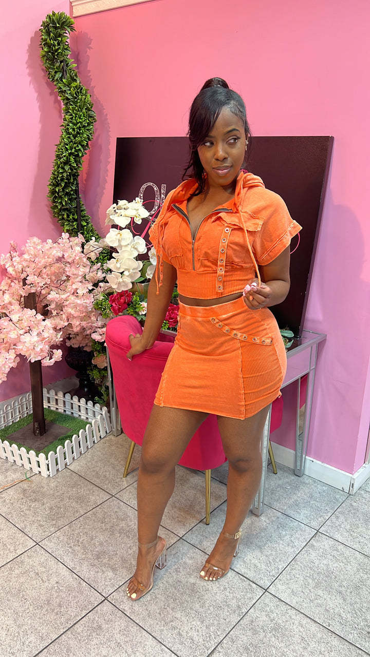 Women Fashion Short Sleeve Patchwork Pocket Top and Skrit Two-piece Set 5