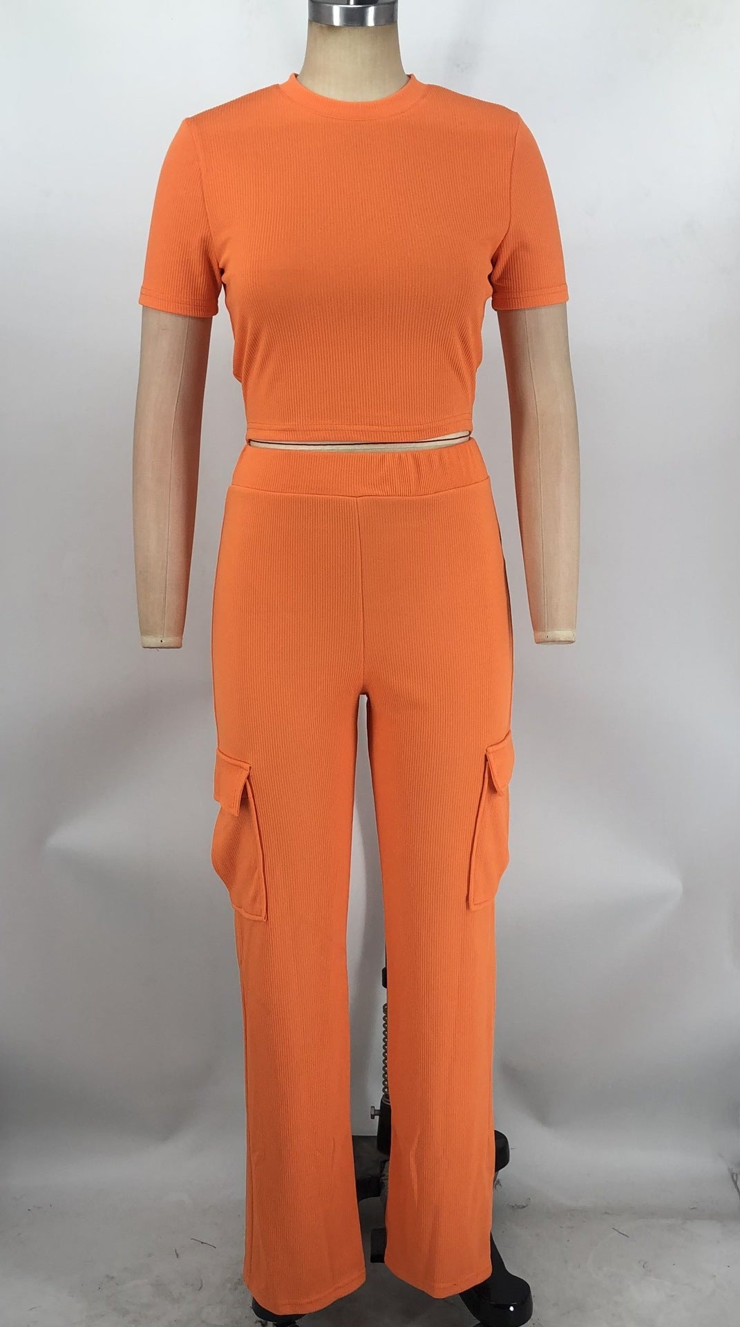 Women Solid short-sleeved top and wide-leg pants two-piece set 12