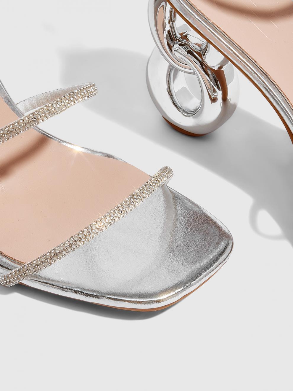 Women Summer Rhinestone Wrap High-heeled Roman High-heeled Sandals 7