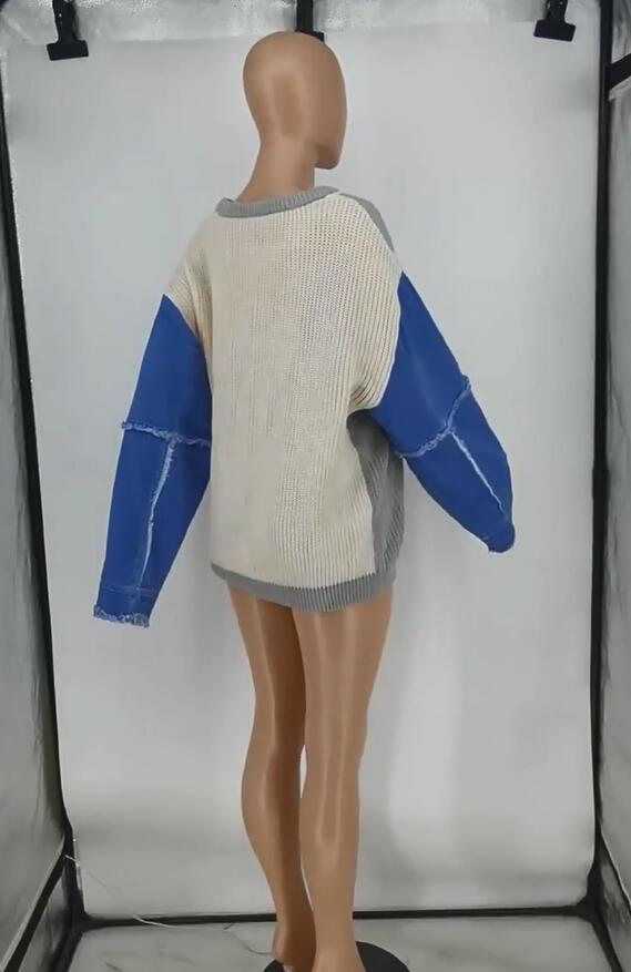 Women's Denim Knitting Patchwork Top 6