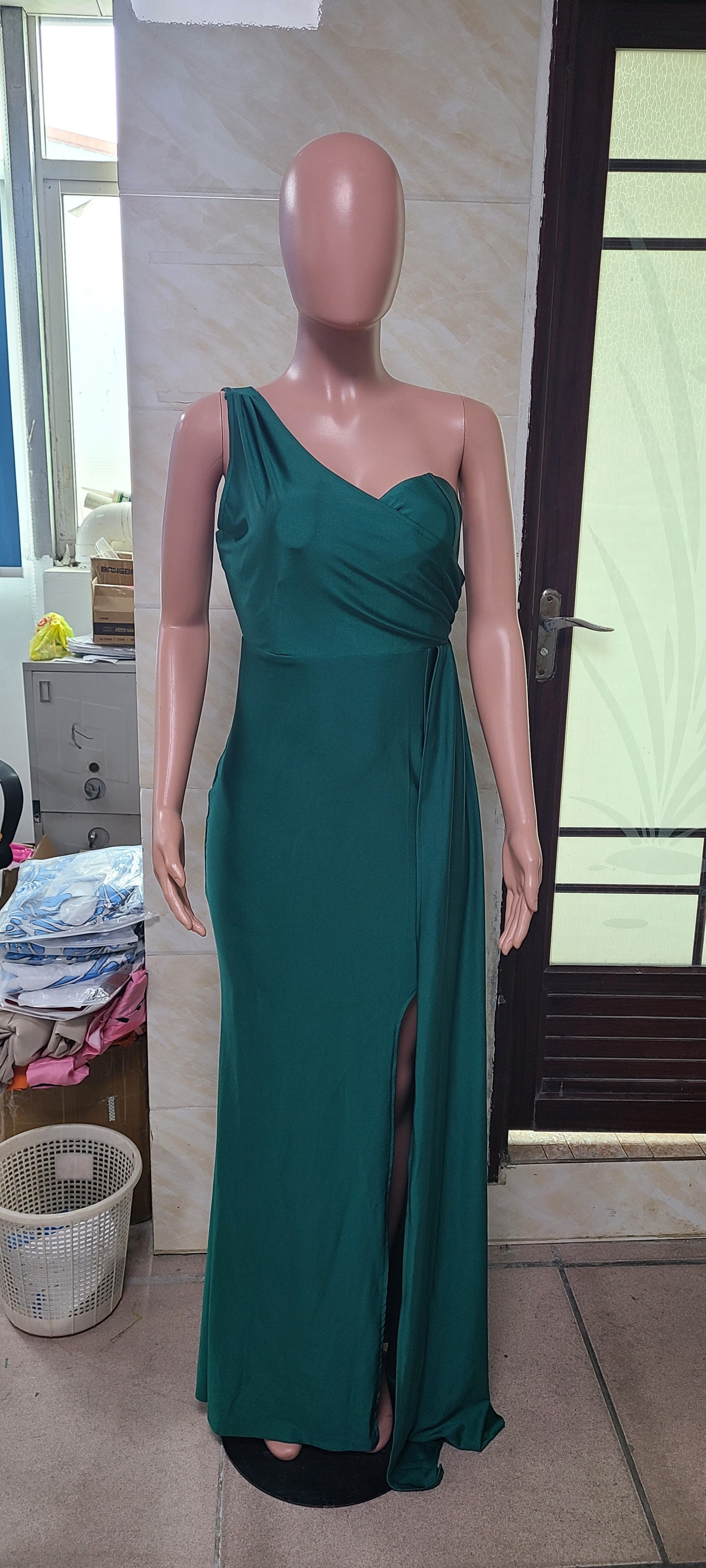 Women's Sleeveless One-Shoulder Sexy High Waist Split Evening Dress 14