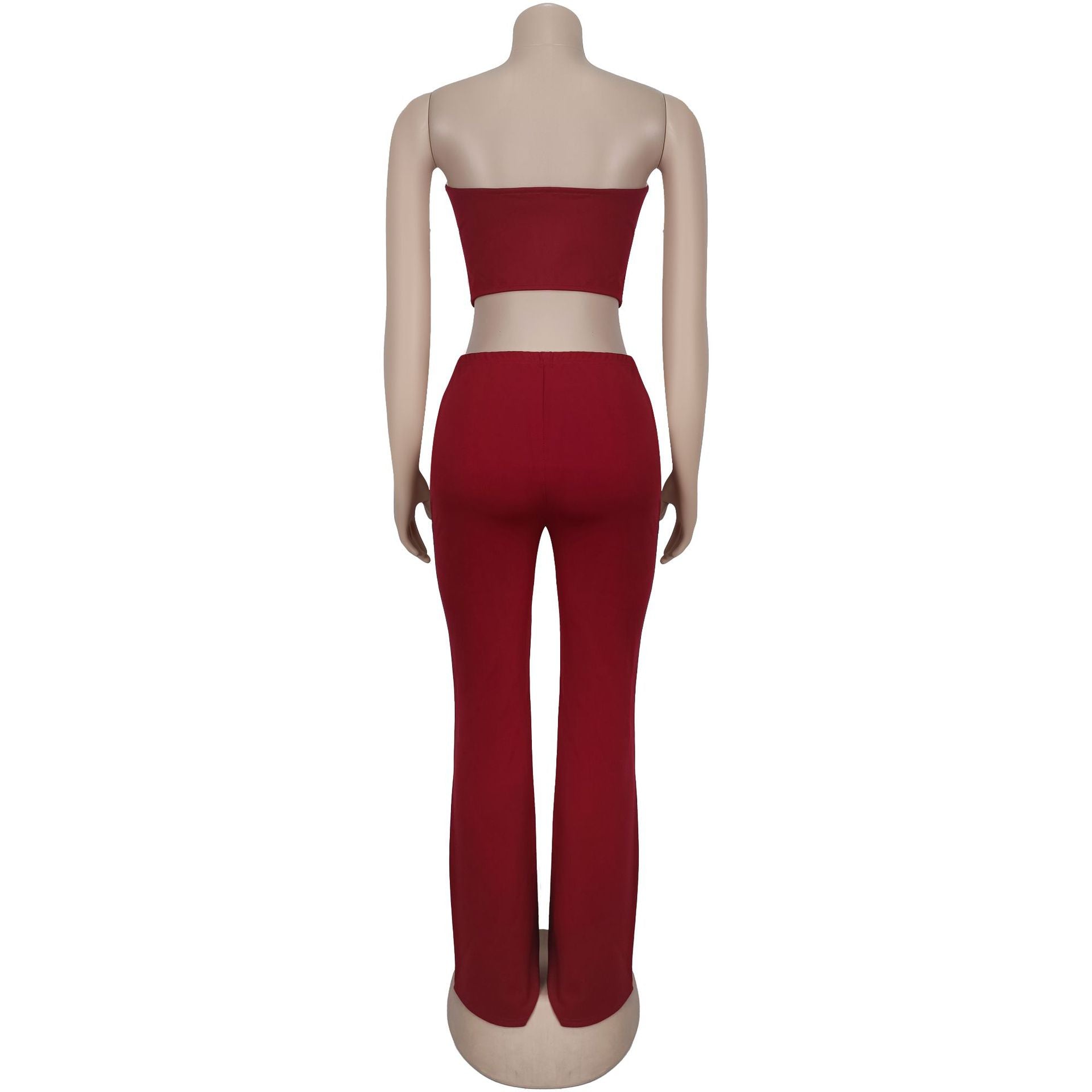 Women's Sexy Strapless Metal Buckle Fashionable Two Piece Pants Set 12