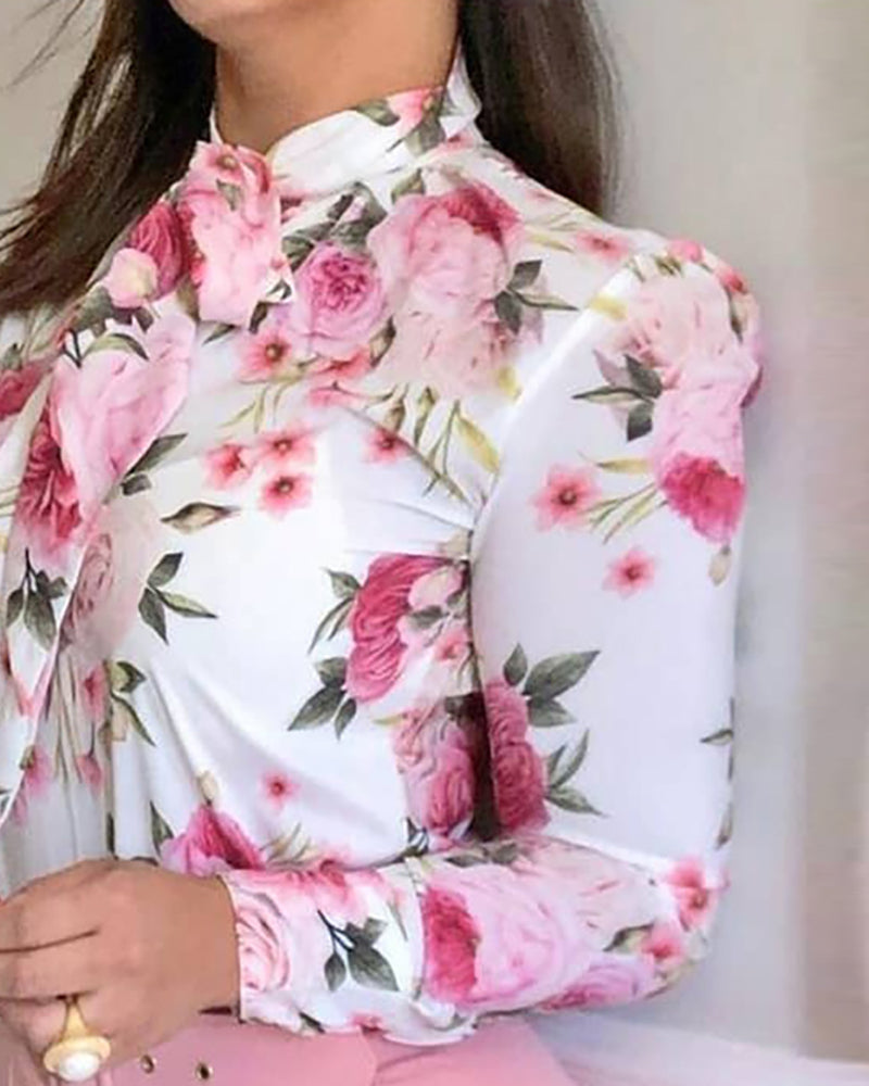 Women Multi-Color Flower Print Shirt 3