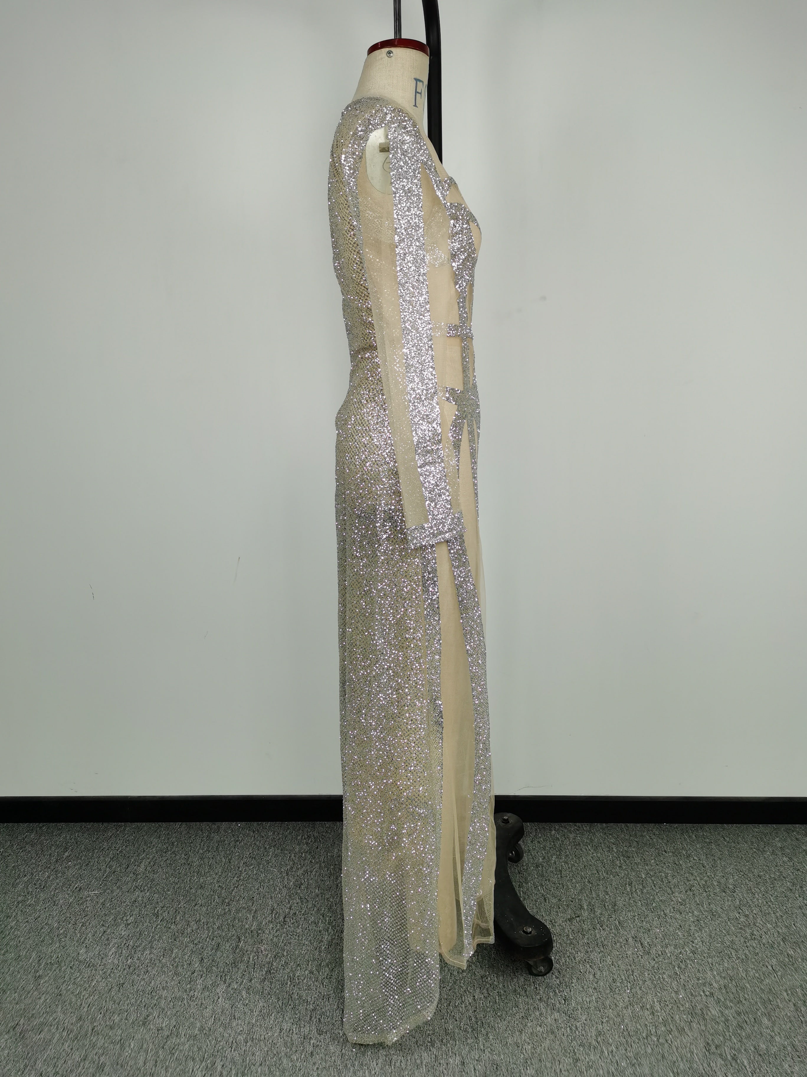 Women Sexy Shiny Beaded Formal Party Bodycon Mermaid Evening Dress 5