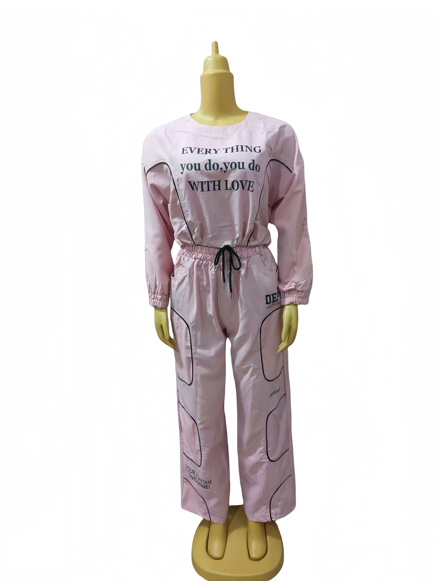 Women Solid Printed Casual Top and Pants Two-piece Set 4