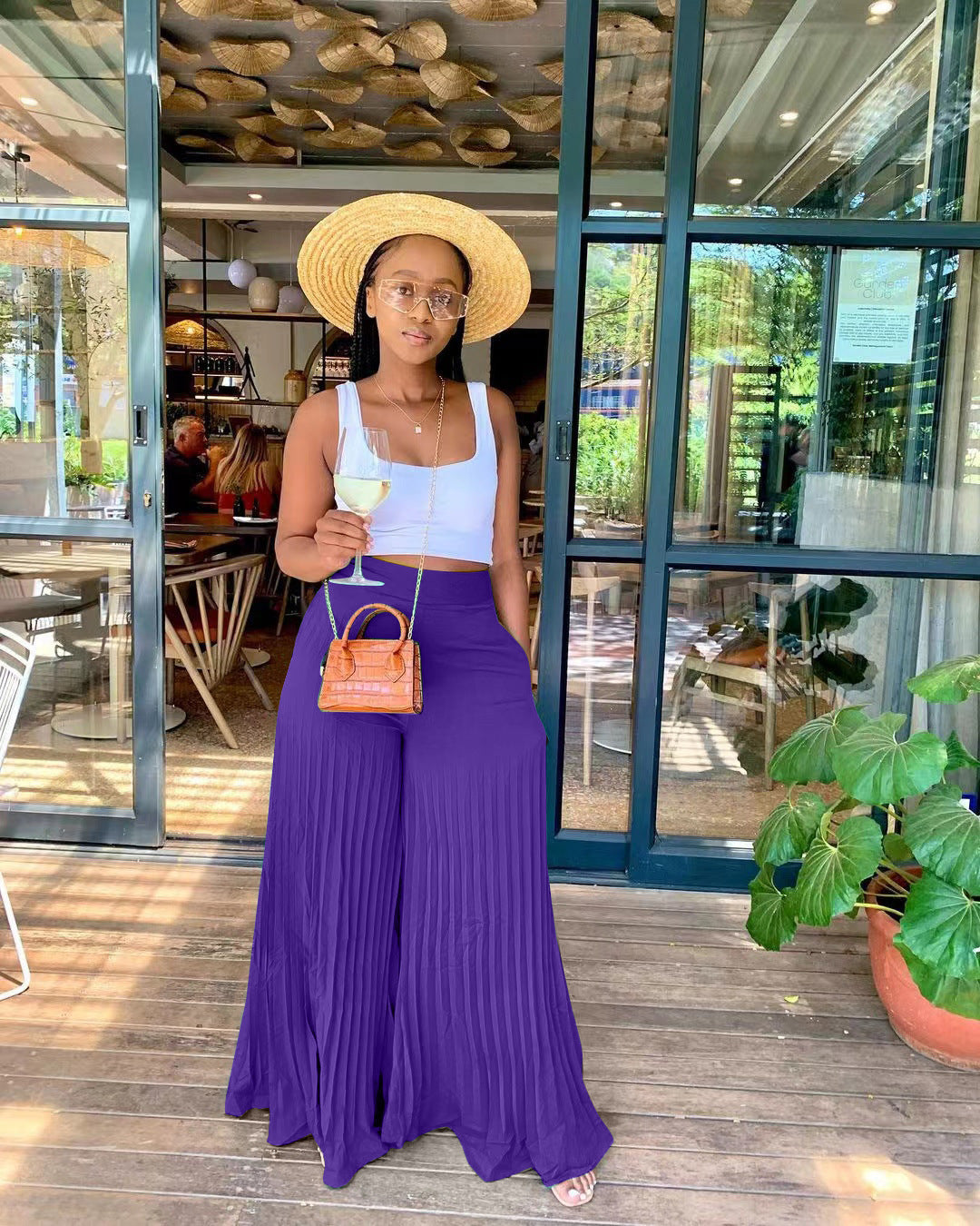 Spring Solid Pleated Wide-Leg Pants 6