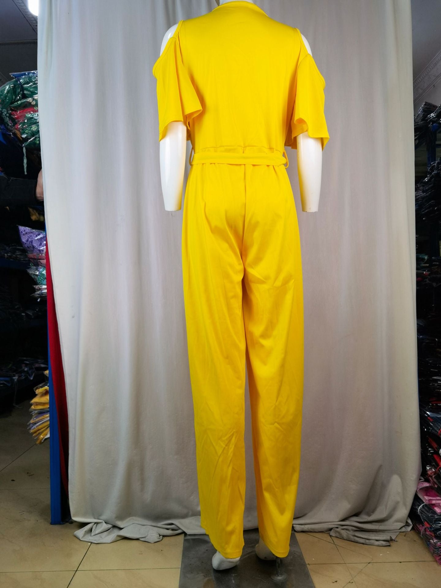 Women Cut Out Short Sleeve Wide Leg Jumpsuit with Belt 22