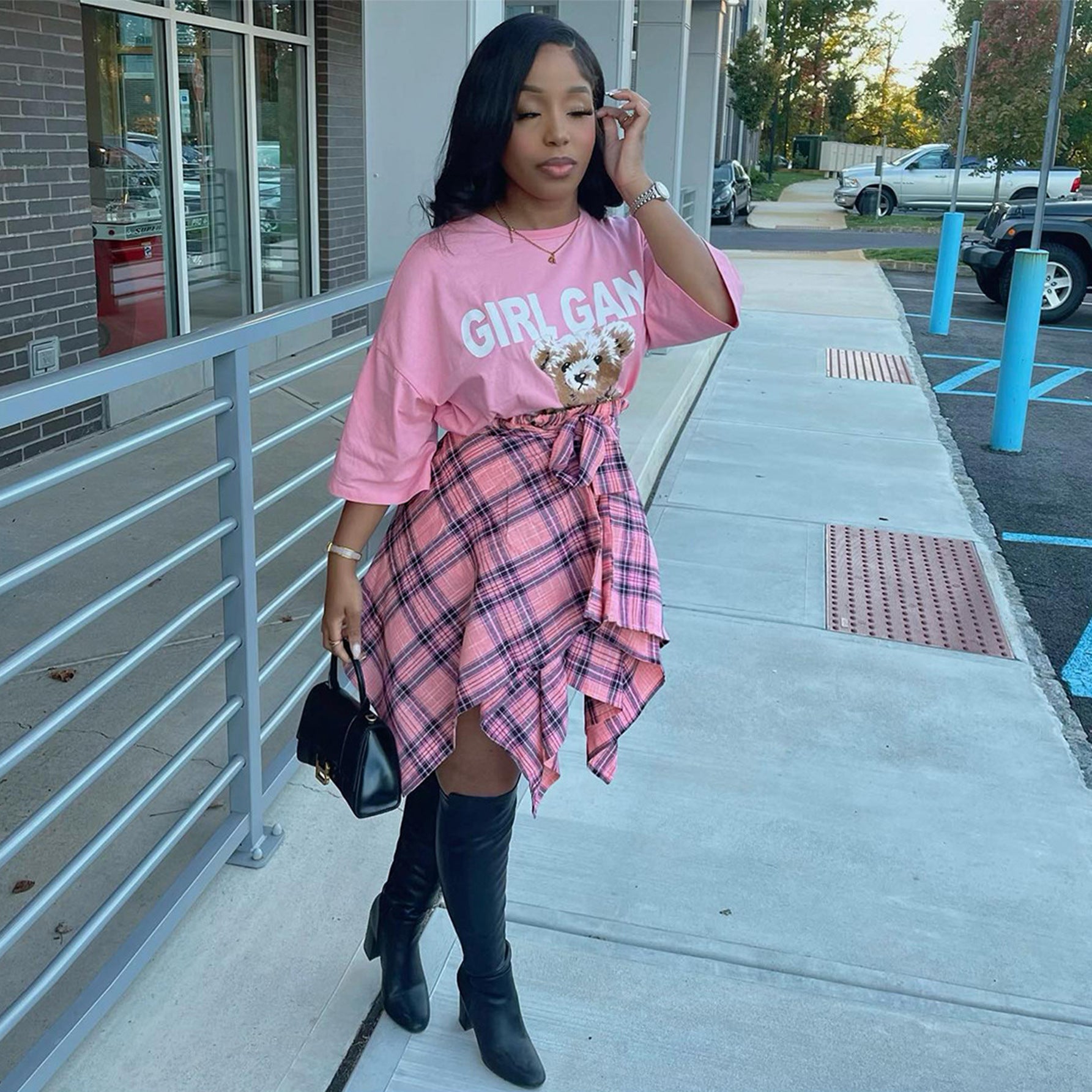 Fashionable Asymmetrical High-Waist Patchwork Plaid Skirt 33