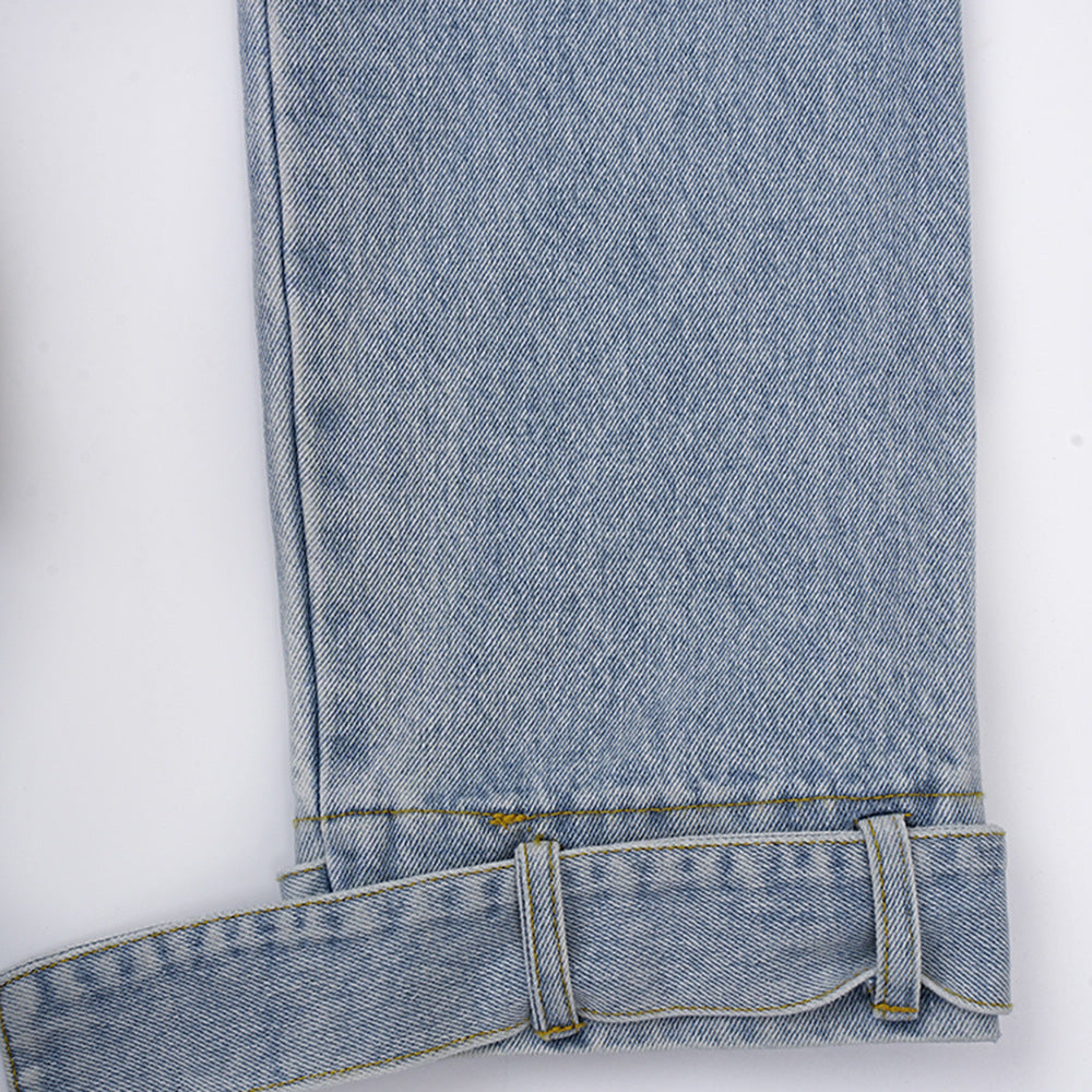 Women's Autumn Ruffle Contrast Color Patchwork Belt Turndown Collar Denim Jacket 18