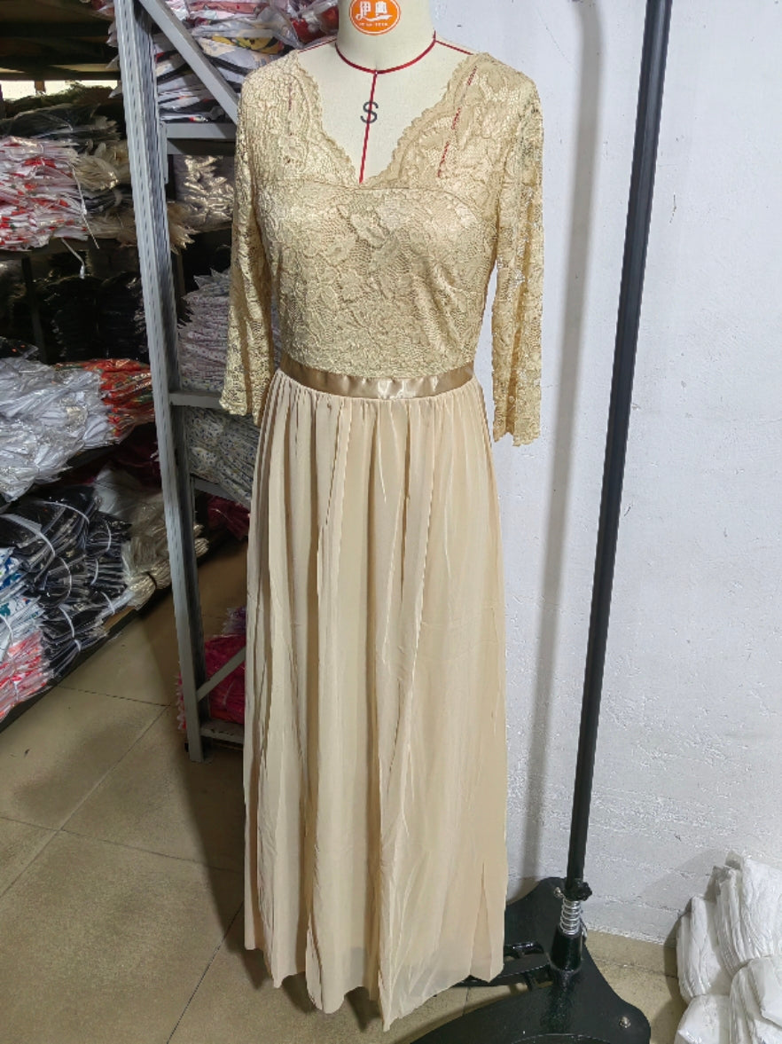 Elegant Lace Patchwork Long Slim Waist Elegant Gown Dress 39