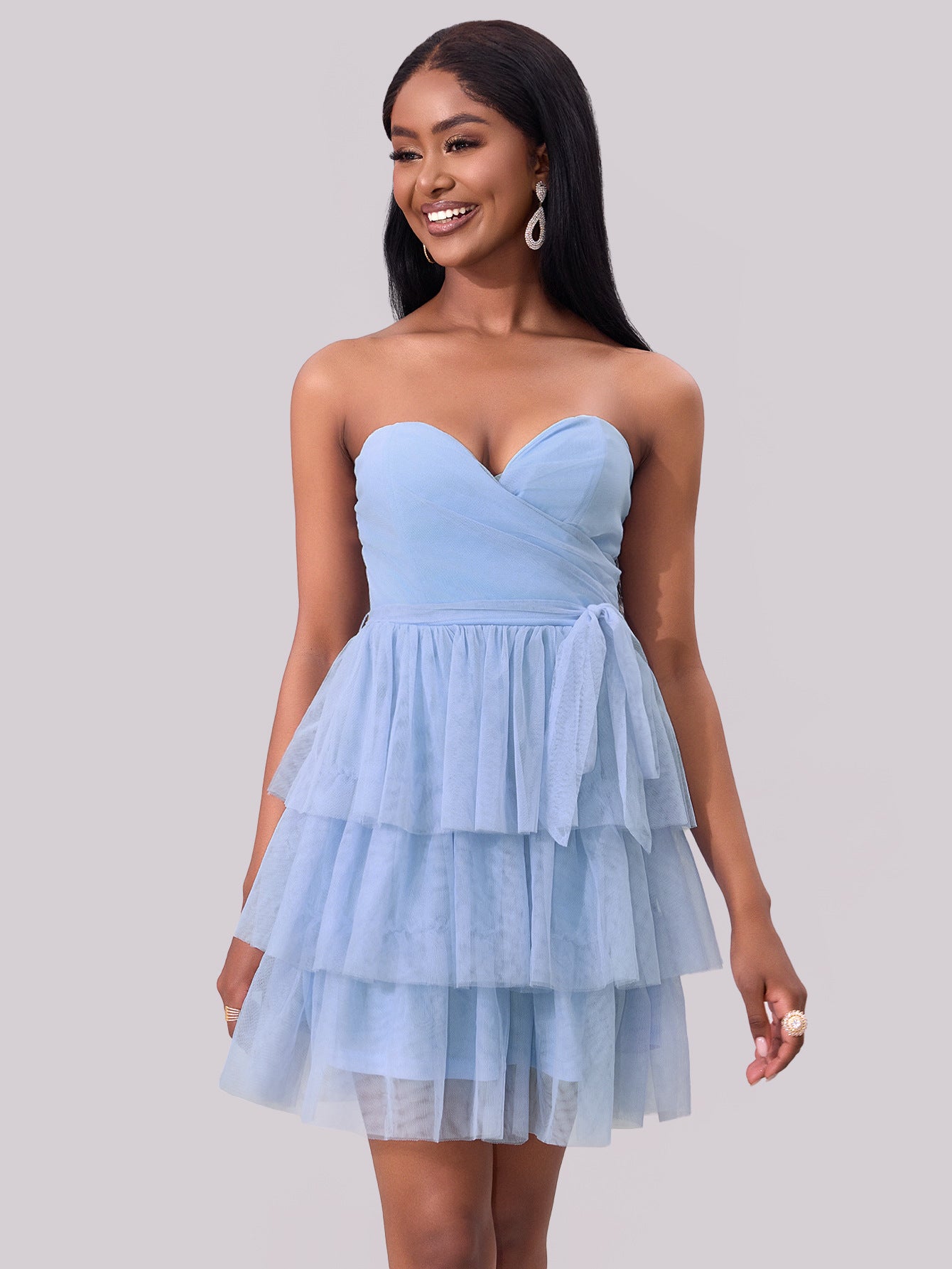 Women Off Shoulder Multi-layer Mini Dress