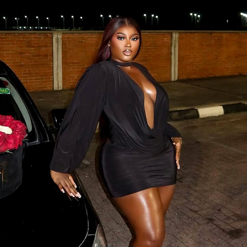 Women Fall Solid Casual V-Neck Long-Sleeved Top and Mini Skirt Two-Piece Set 12