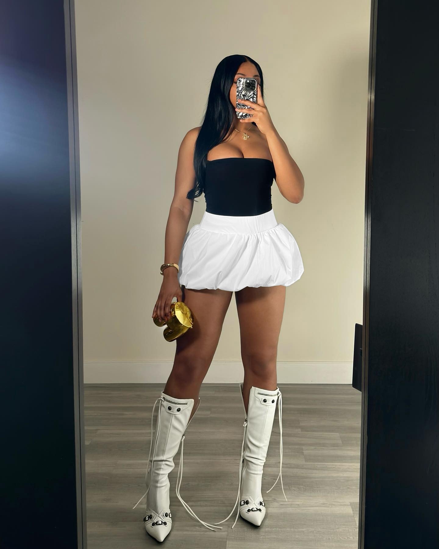 Women Solid Stretch Pleated Skirt Bubble Skirt 3