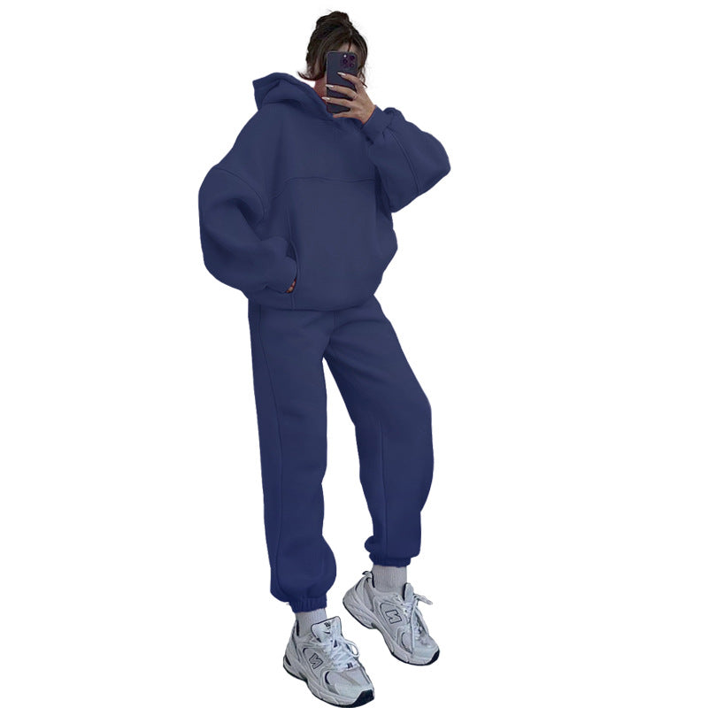 Women Solid Hoodies and Pant Casual Two-piece Set 20