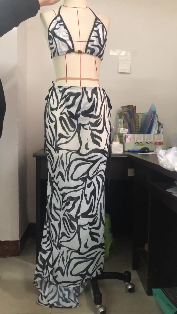 Printed Sexy Bikini Lace-Up Skirt Casual Set 14