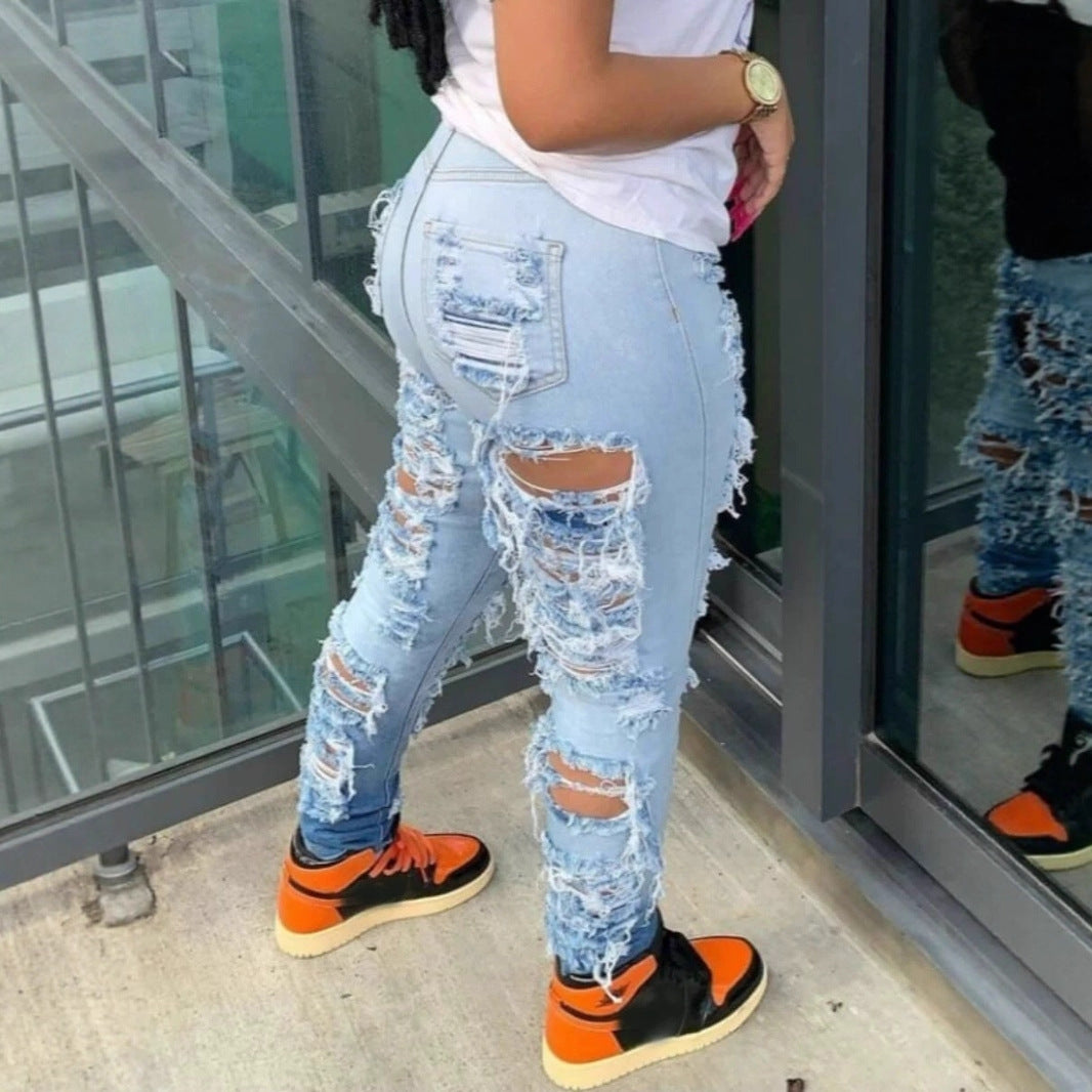 Women Summer Street Trendy High Waist Stretch Denim Pants 5