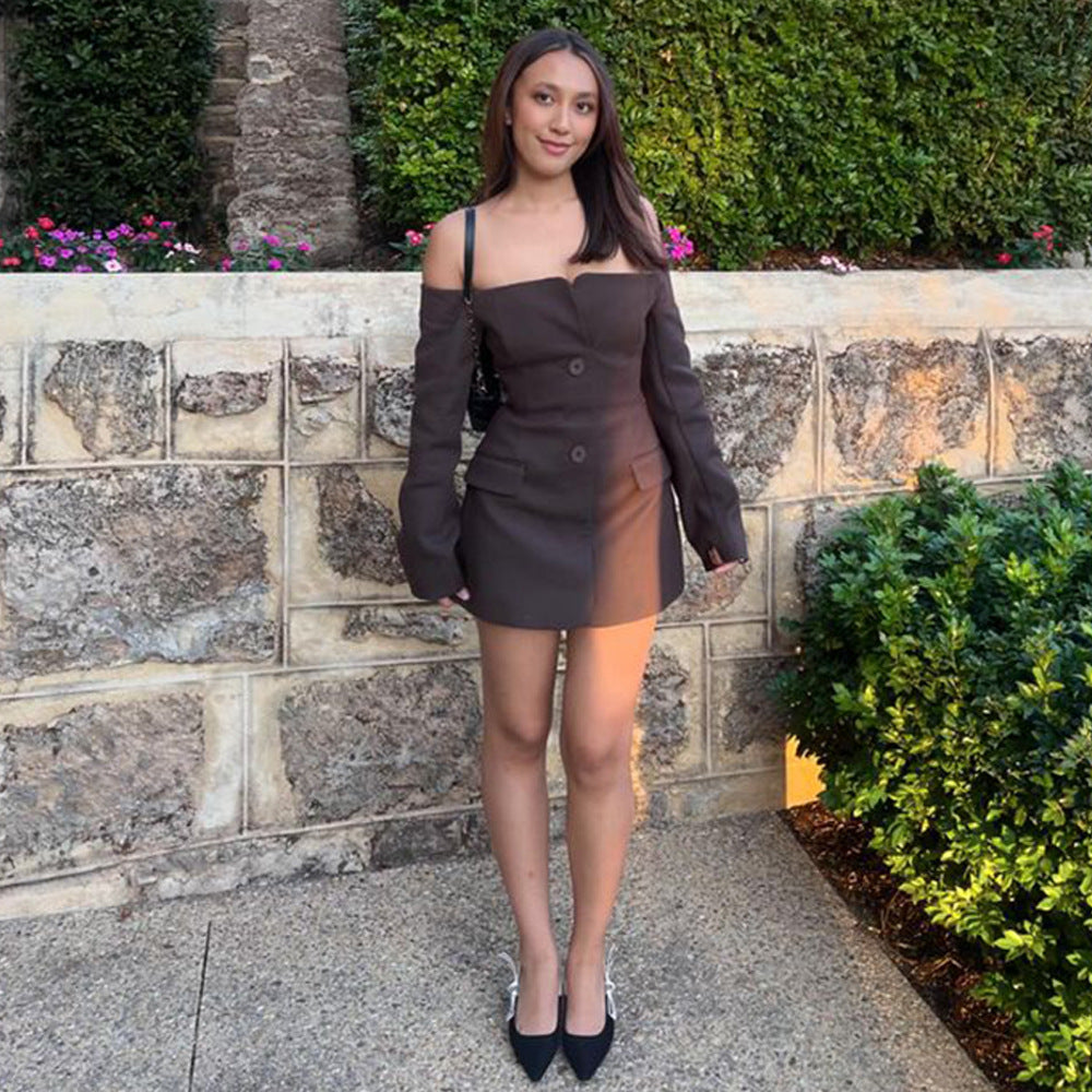 Women's Sexy Fashion Off Shoulder Long Sleeve Low Back Slim Bodycon Dress 6