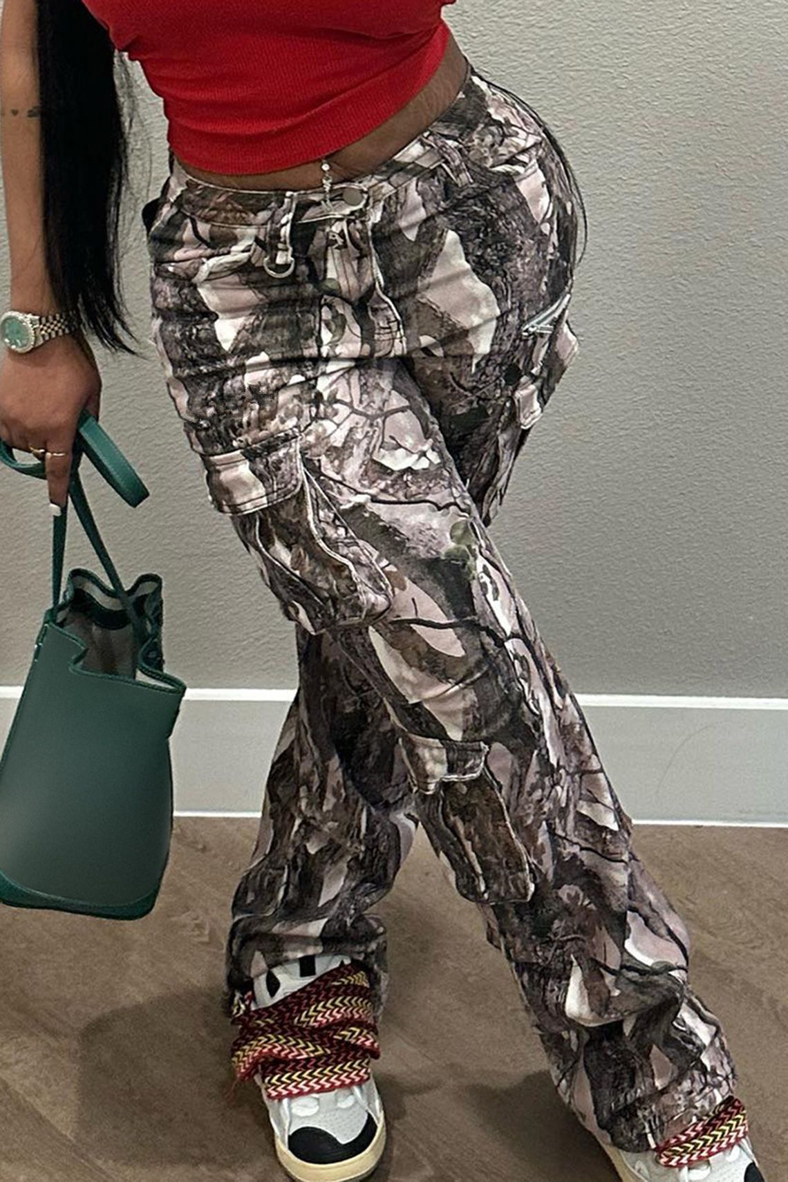 Summer Fashion Casual Loose Straight High Waist Pocket Multicolor Trousers 4