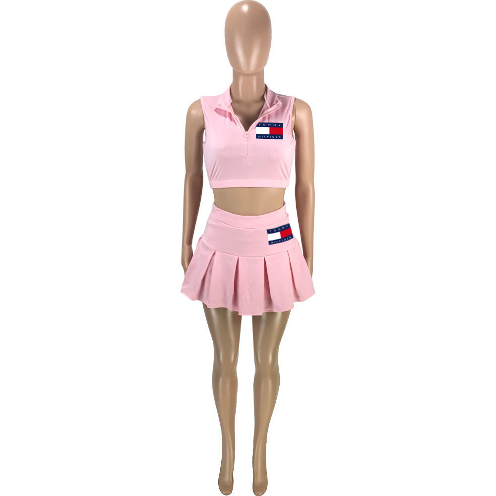 Printed Vest Pleated Skirt Sporty Two-Piece Set 8