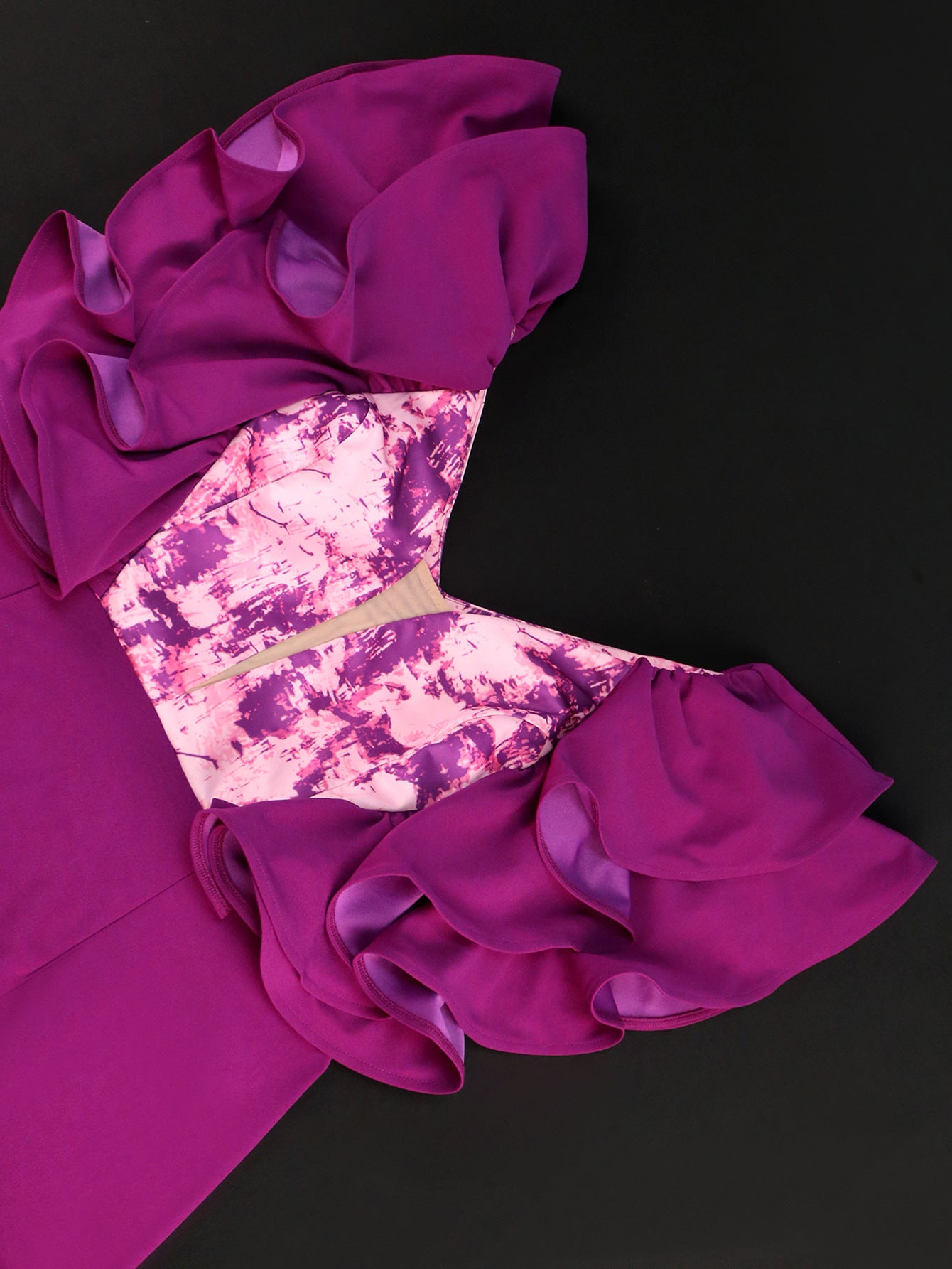 Ruffle See-Through Mesh Deep V Neck Bodycon Elegant Formal Party Dress 6