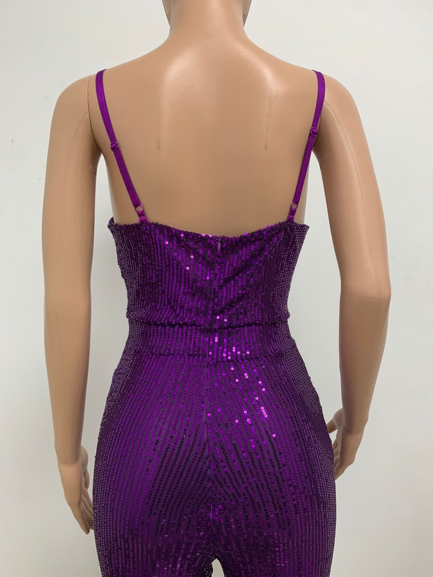 Deep V Neck Low Back Sleeveless Chic Sequined Straps Elegant Women's Party Jumpsuit 102