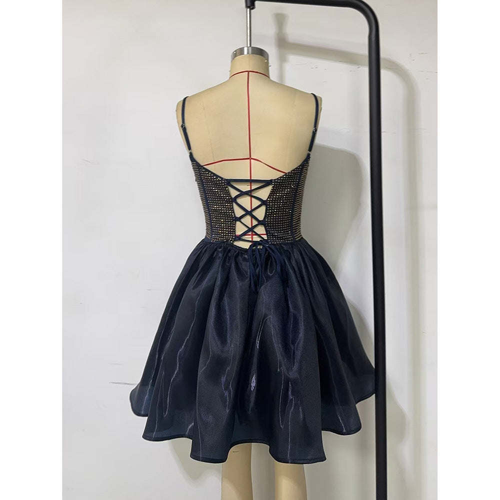 Women's Beaded Strap Ruffles Party Dress 11