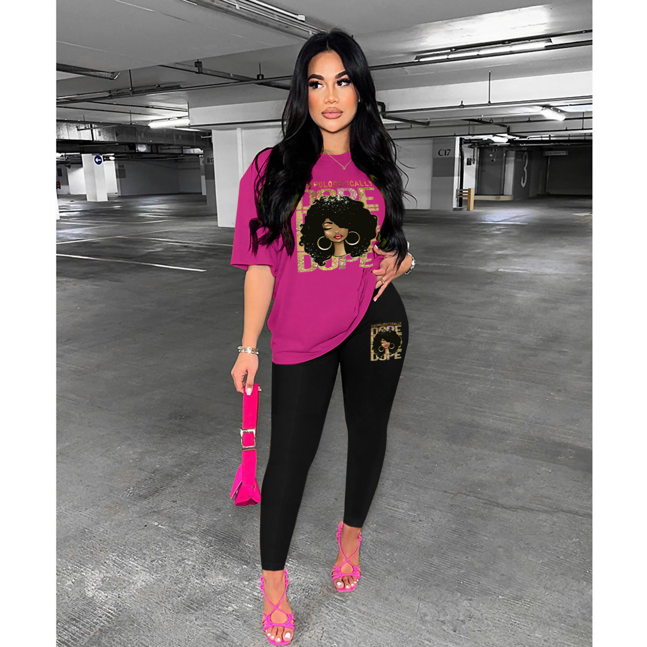 Style Printed Casual Fashion Short Sleeve T-Shirt Pants Women's Two-Piece Set 5