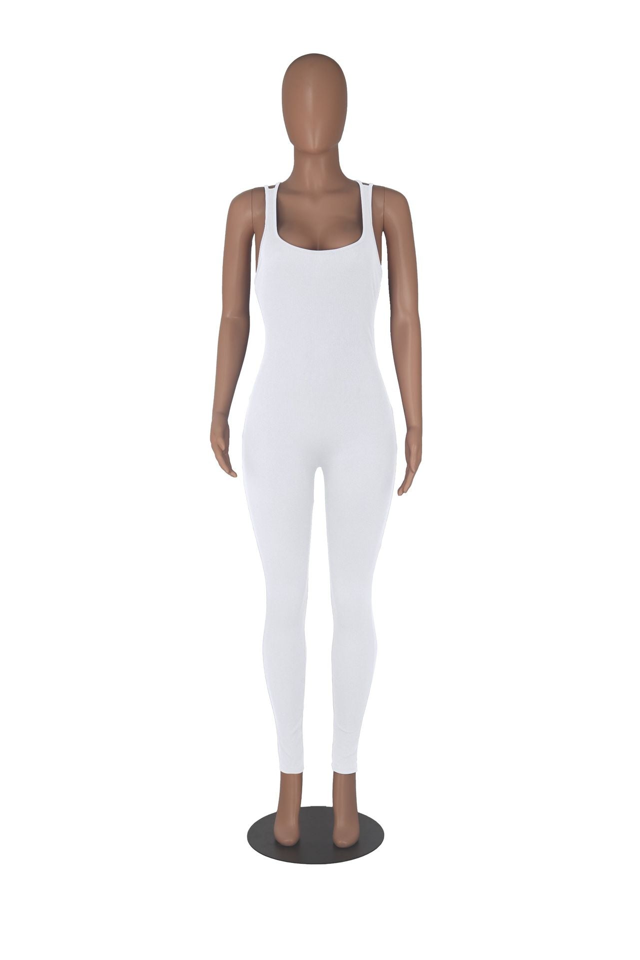 Sleeveless Low Back Slim Waist Bodysuit Solid Color High Waist Tight Fitting Sports Yoga Jumpsuit 17