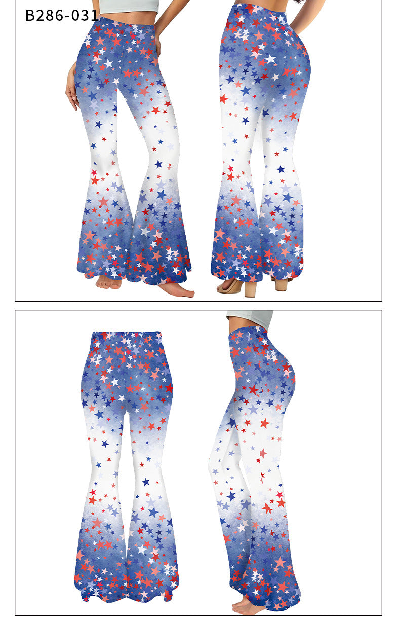 Summer Women's American Flag Print Casual Bell Bottom Pants 10