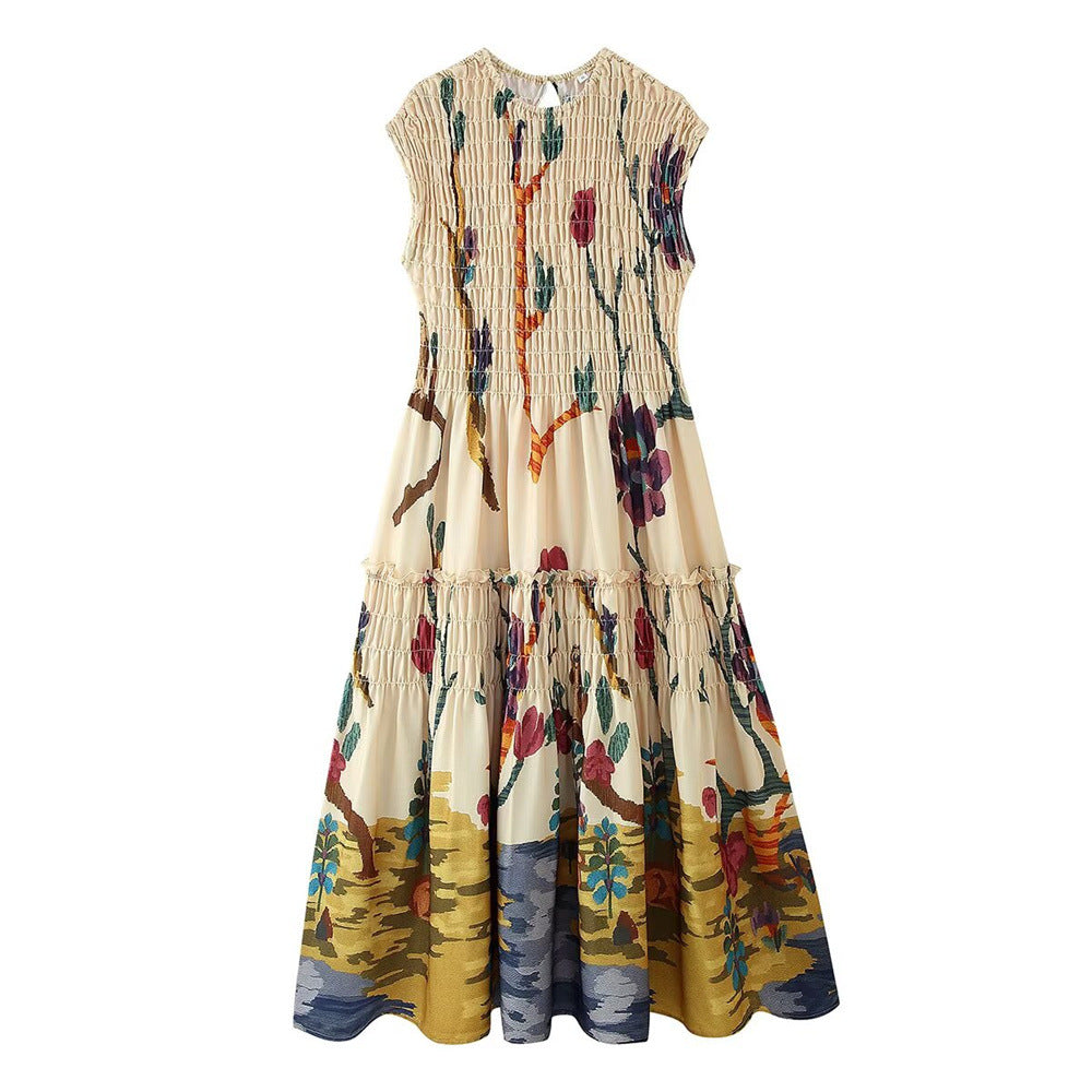 Summer Women's Print Chic Slim Waist Sleeveless Casual Dress 4