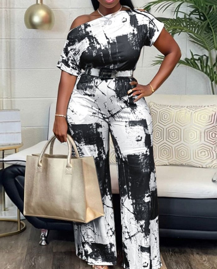 Plus Size Women Summer Print Jumpsuit 4