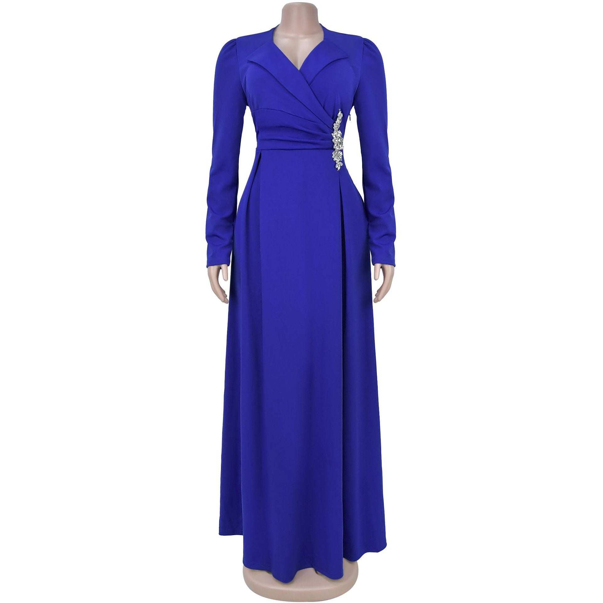 Women Cross Turndown Collar Long Sleeve Dress 27