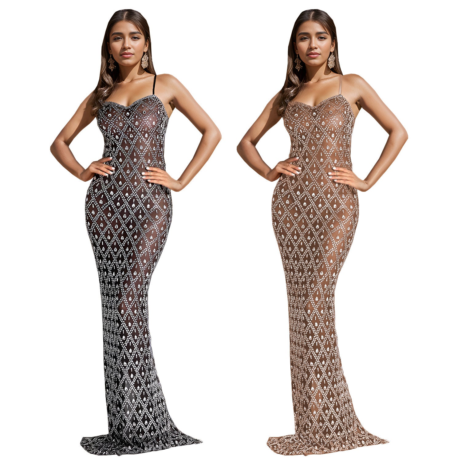 Women sexy suspenders Beaded Bodycon Dress 7