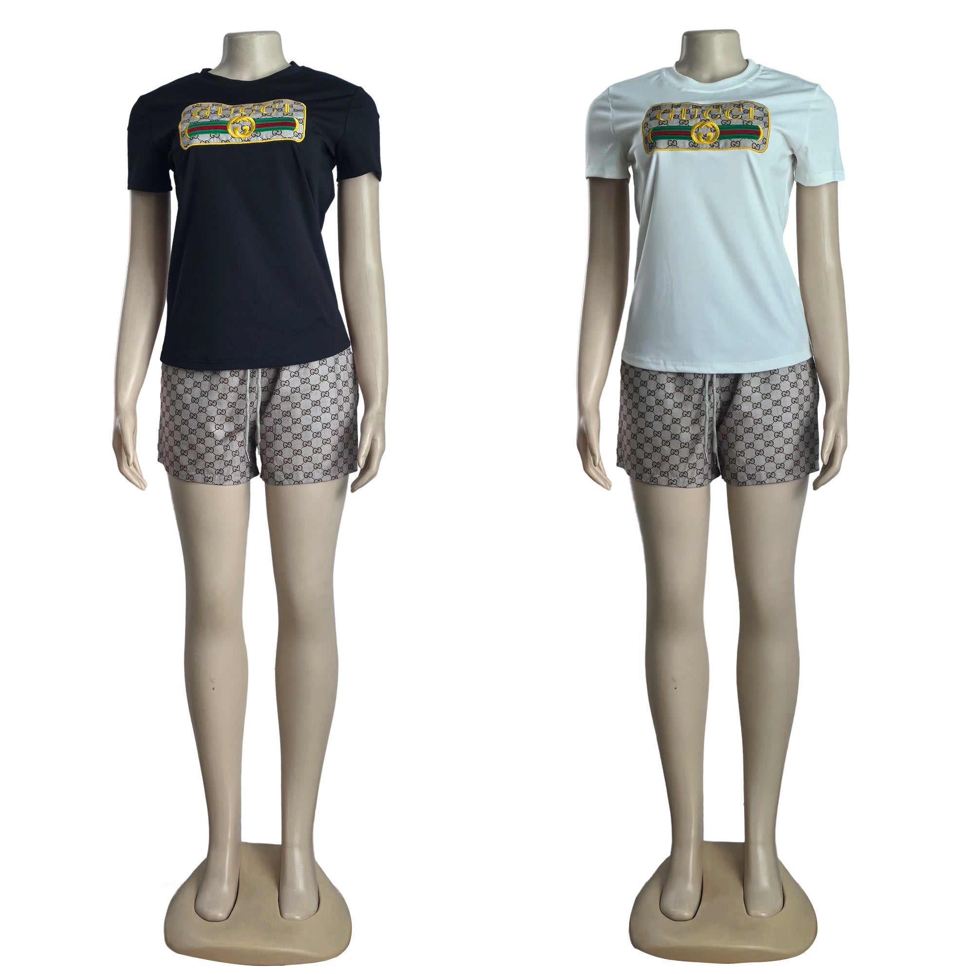 Women summer embroidered + printed short-sleeved Top and shorts two-piece set 5